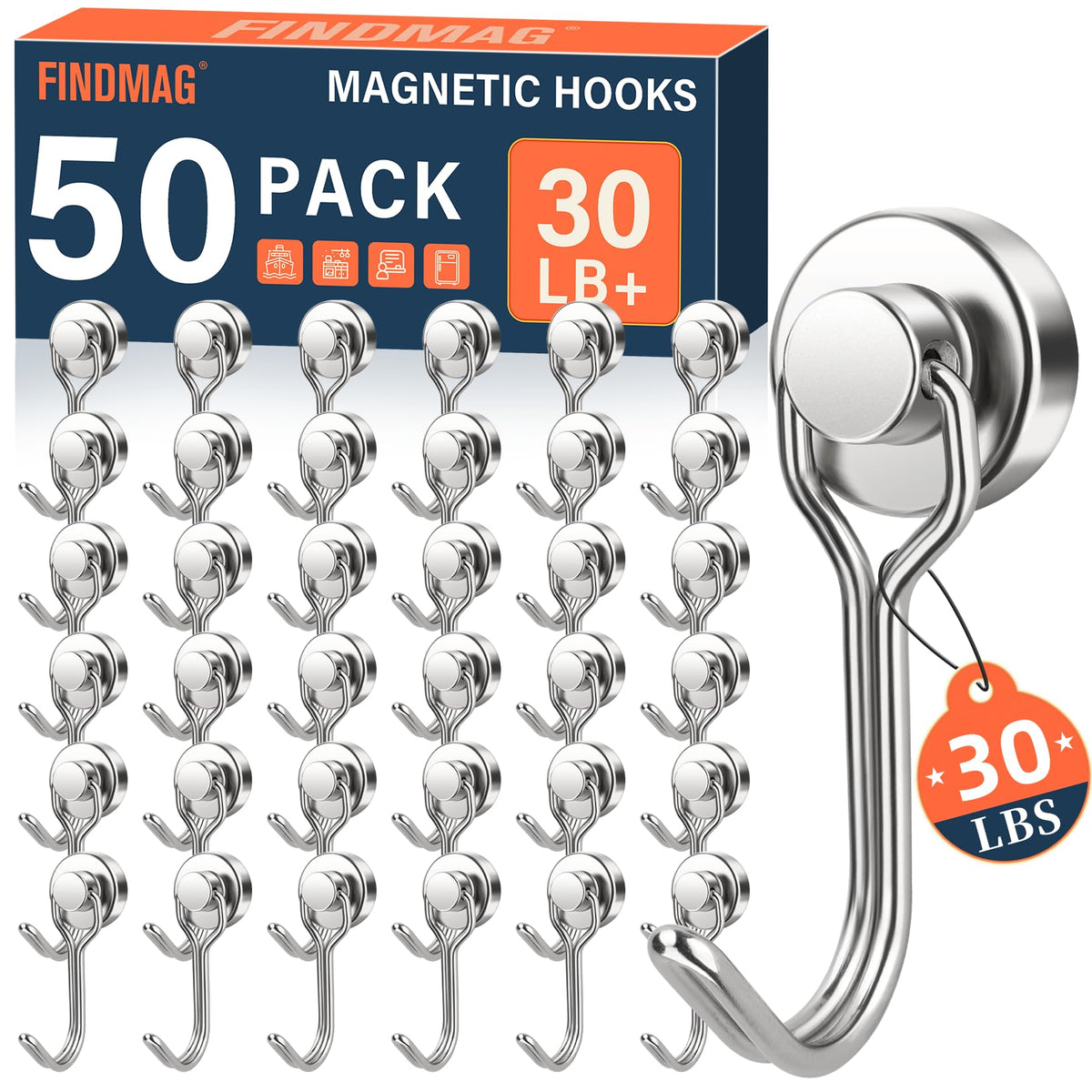 FINDMAG Magnetic Hooks for Cruise Cabins, 6 Pack 30 LB+ Magnet Hooks