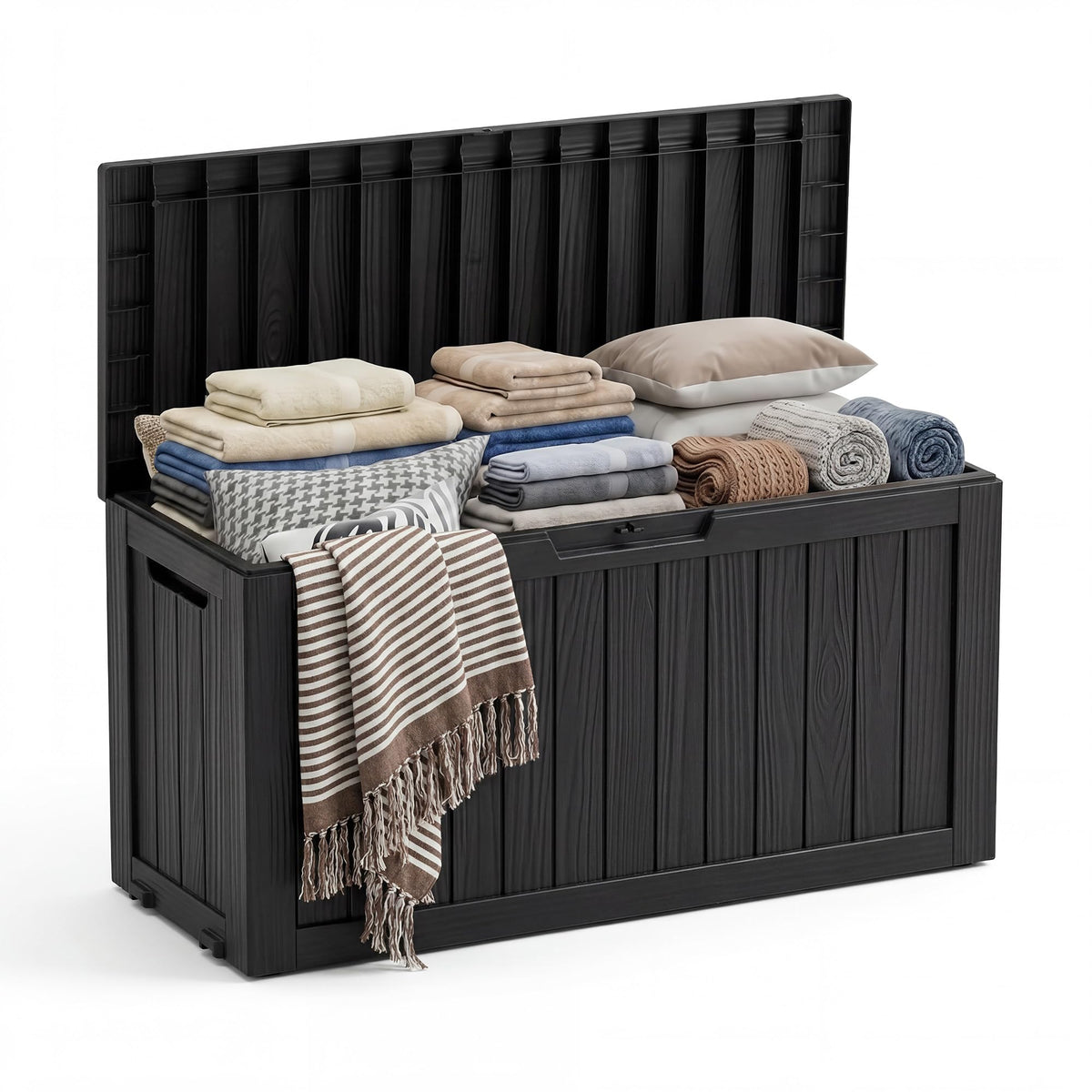 PatioZen 150 Gallon Resin Deck Box, Lockable Patio Outdoor Storage Box for Furniture, Garden Tools and Tools Storage, Waterproof Outside Storage Boxes - Black