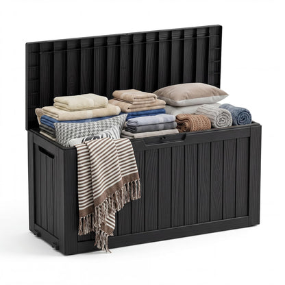 PatioZen 150 Gallon Resin Deck Box, Lockable Patio Outdoor Storage Box for Furniture, Garden Tools and Tools Storage, Waterproof Outside Storage Boxes - Black