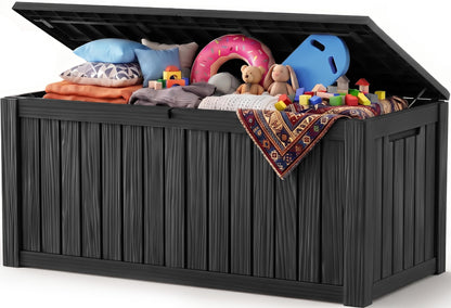 Outdoor Storage Box, 360 Gallon Waterproof Resin Deck Box with Support Rod