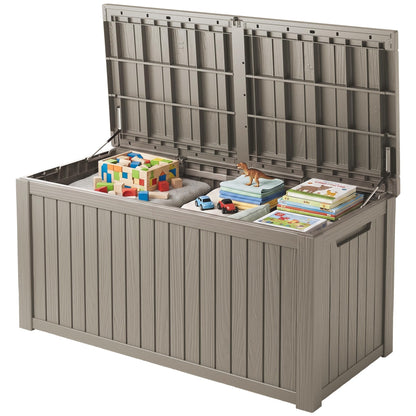 300 Gallon Resin Deck Box Waterproof Outdoor Storage Box for Patio Furniture Pool Accessories Indoor Storage for Cushion Garden Tools, Grey