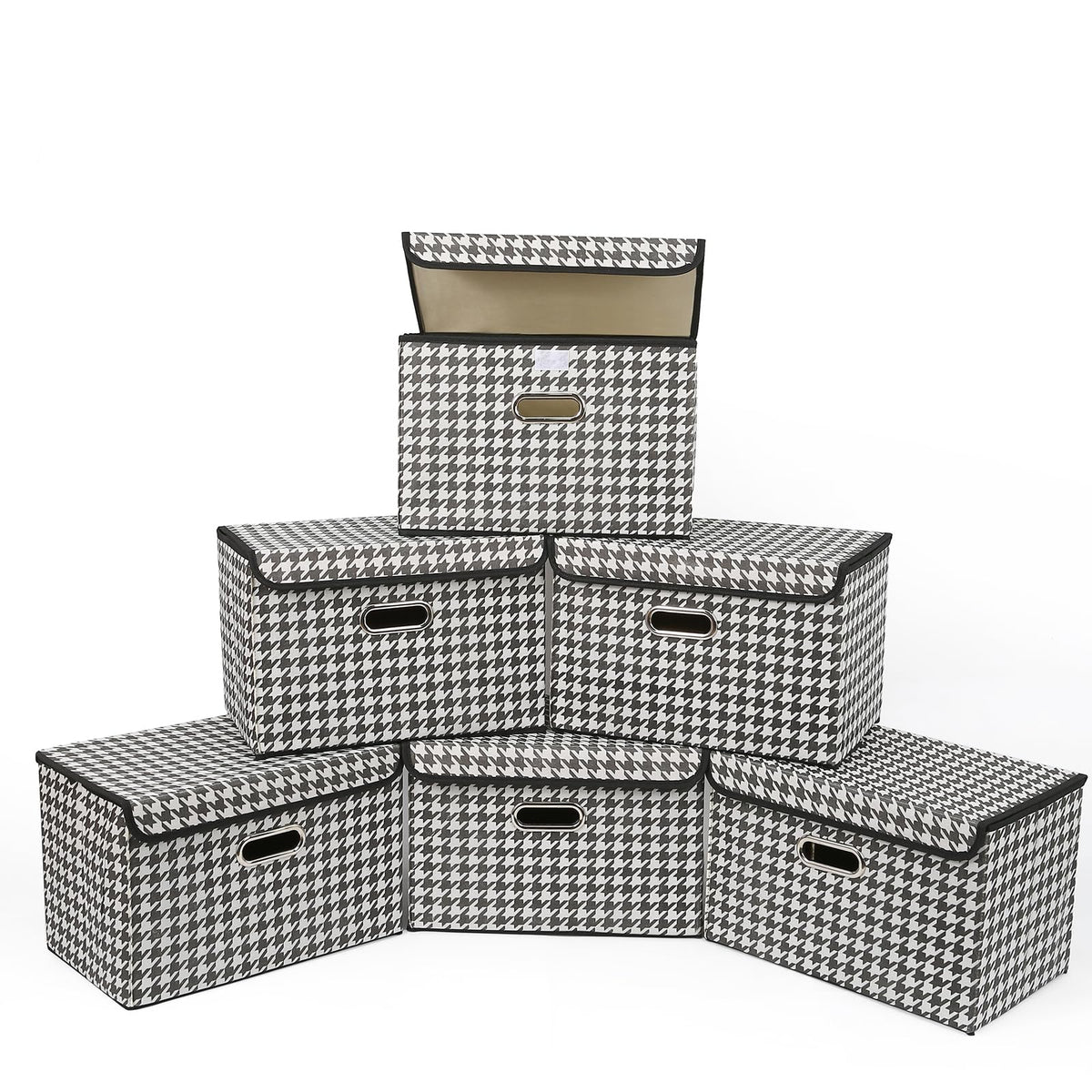 STOREONE Fabric Storage Cube Bins Foldable Organizer Container Collapsible Basket with Lids and Metal Handles, for Home, Bedroom, Closet (Black, 3 Pcs)