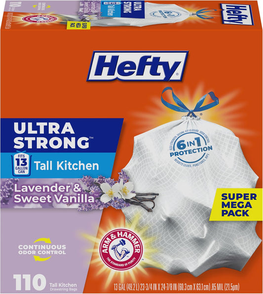 Hefty Ultra Strong 13 Gal Kitchen Trash Bags, Lavender Vanilla, 110ct