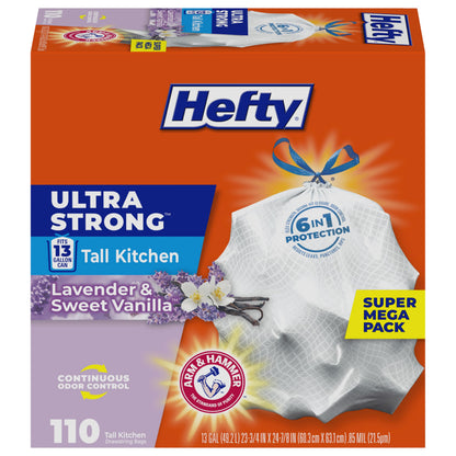 Hefty Ultra Strong 13 Gal Kitchen Trash Bags, White, Clean Burst, 40ct
