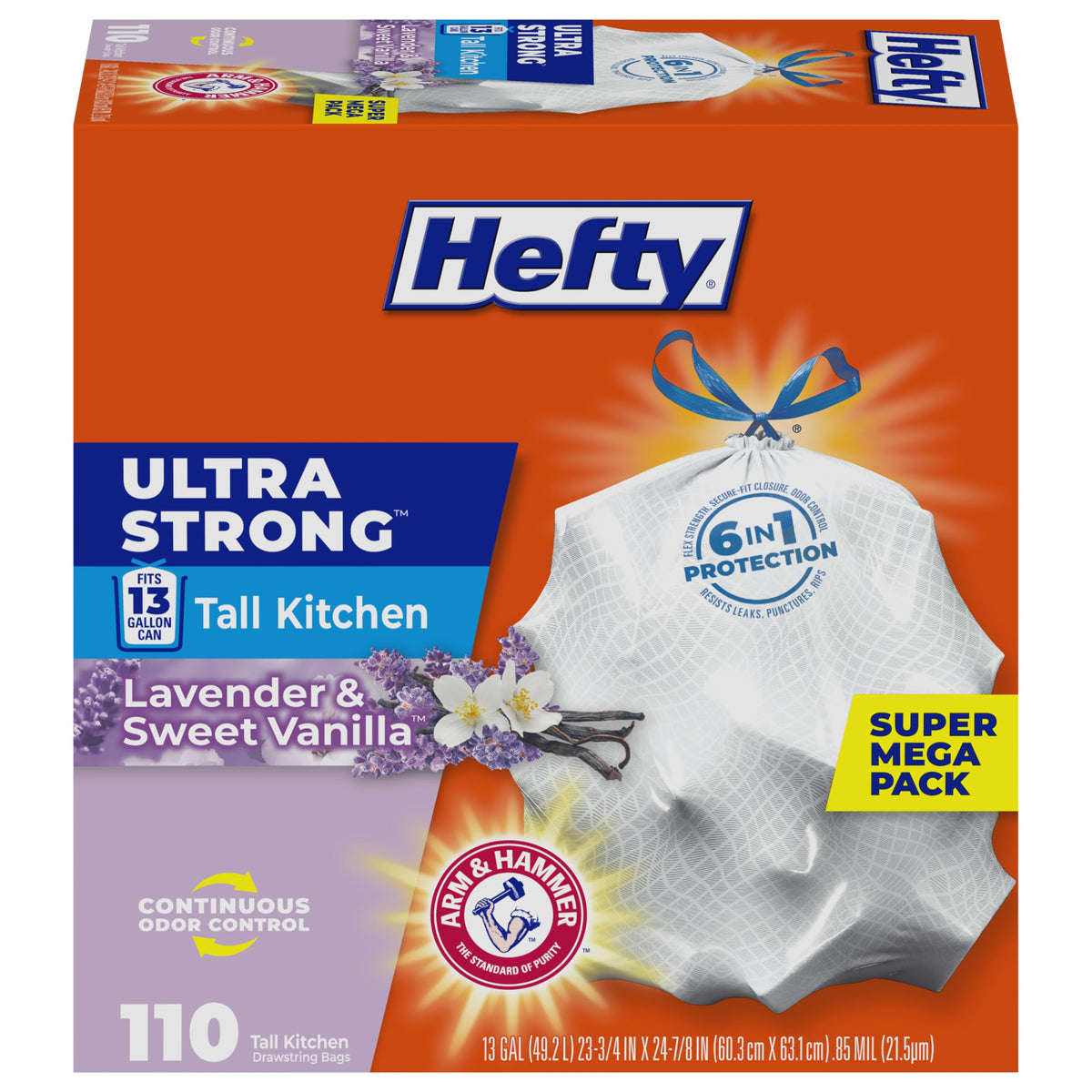 Hefty Ultra Strong 13 Gal Kitchen Trash Bags, White, Clean Burst, 80ct