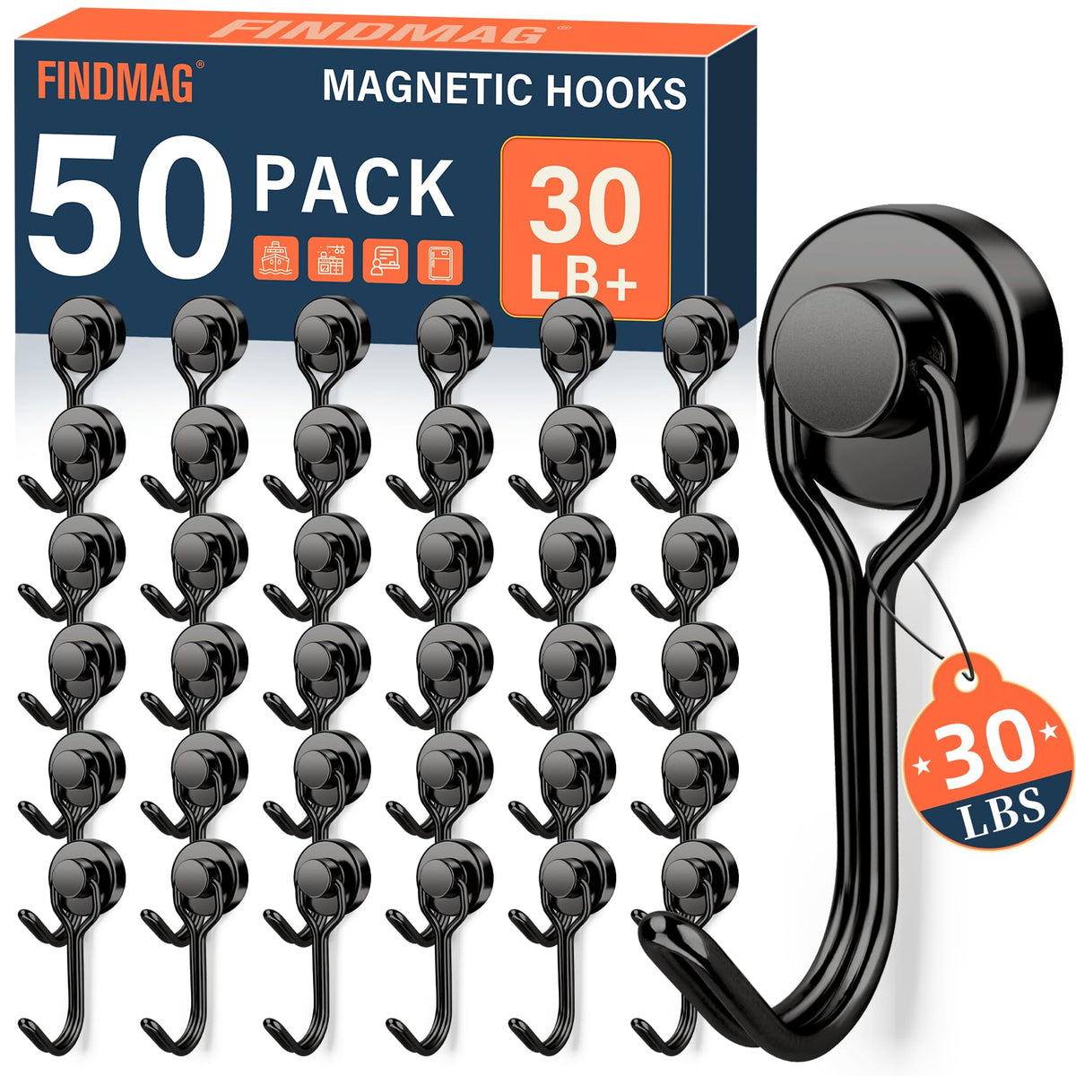 FINDMAG Magnetic Hooks for Cruise Cabins, 6 Pack 30 LB+ Magnet Hooks