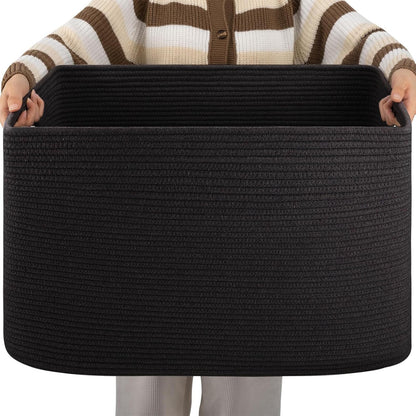 OIAHOMY 75L Large Blanket Basket Woven Cotton Rope Storage Basket Brown