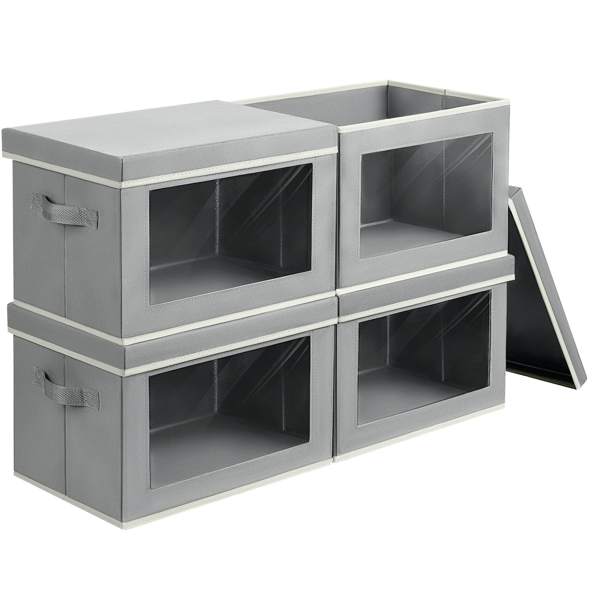 Homsorout Storage Bins with Lids - Fabric Storage Boxes with Window, Collapsible Closet Organizers with Handles, 3 Pack Decorative Bin, Home Cubes Baskets for Clothes, Hat, Books, Dark Grey