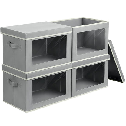 Homsorout Storage Bins with Lids - Fabric Storage Boxes with Window, Collapsible Closet Organizers with Handles, 3 Pack Decorative Bin, Home Cubes Baskets for Clothes, Hat, Books, Dark Grey