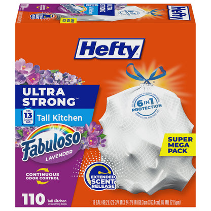 Hefty Ultra Strong 13 Gal Kitchen Trash Bags, Fabuloso Lavender, 80ct