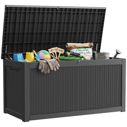 300 Gallon Resin Deck Box Waterproof Outdoor Storage Box for Patio Furniture Pool Accessories Indoor Storage for Cushion Garden Tools, Grey