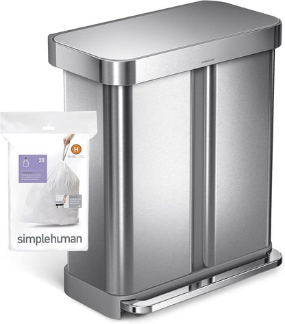 simplehuman Code H 60 Count Custom Fit Liners, Drawstring Kitchen Trash Bags, One-by-One Mess-Free Dispense, Extra Thick & Double Seamed, 50% PCR Plastic, 30-35 Liter / 8-9 Gallon, White