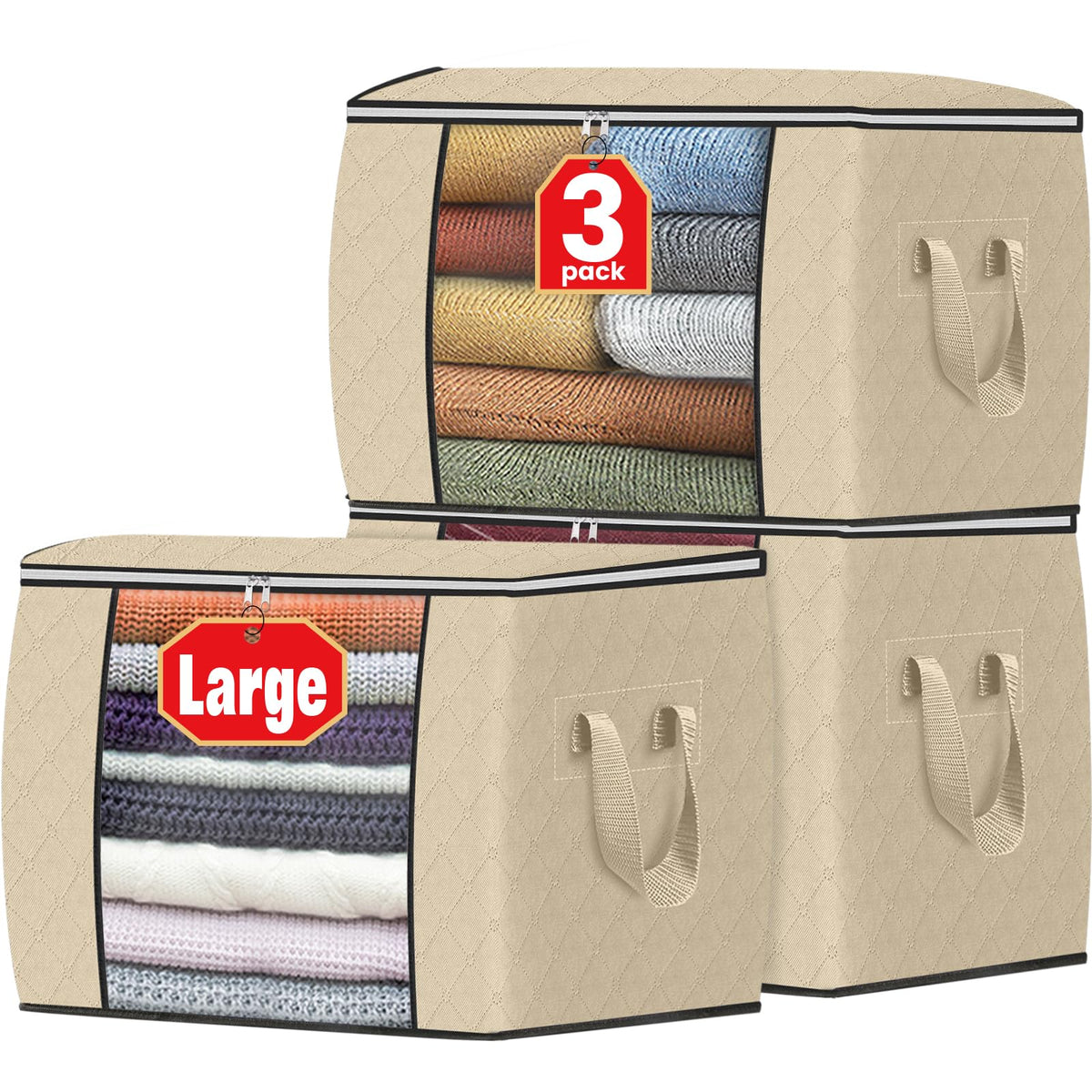 Fab totes 6 Pack Storage Bags for Clothes Blanket Storage Bins with Lids