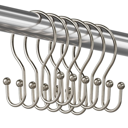 Titanker Shower Curtain Hooks Rings, Rust Resistant Metal Double Glide Shower Hooks Rings for Bathroom Shower Rods Curtains, Set of 12 Hooks - Nickel