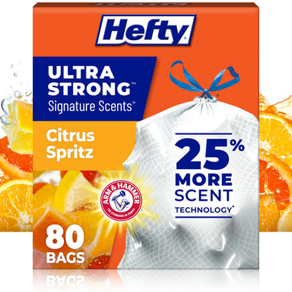Hefty Ultra Strong Signature Scents 13G Trash Bags, Fresh Clean, 80ct