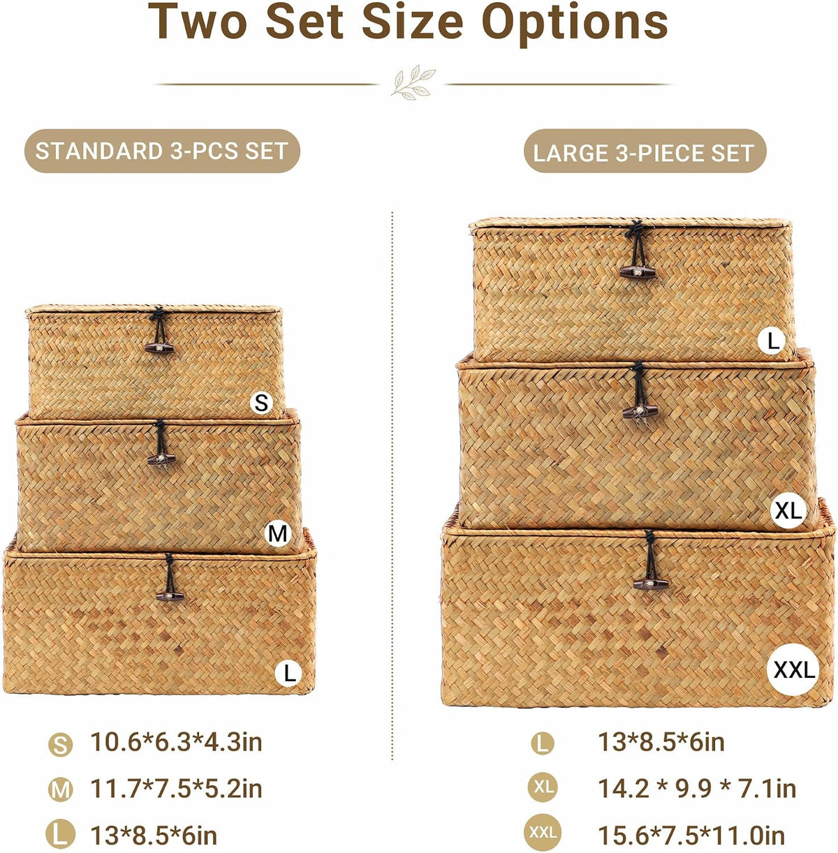 Nonam Wicker Storage Basket with Lid,Seagrass Shelf Basket Set of 3,Nautral