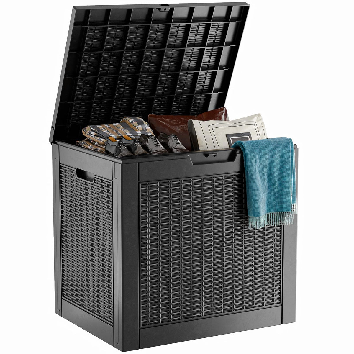 PatioZen 150 Gallon Resin Deck Box, Lockable Patio Outdoor Storage Box for Furniture, Garden Tools and Tools Storage, Waterproof Outside Storage Boxes - Black