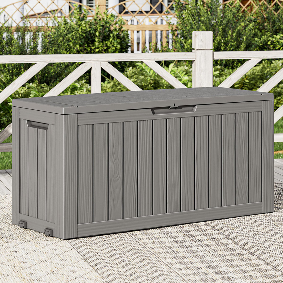 Outdoor Storage Box, Resin Deck Boxes outdoor, Waterproof Storage Box Lockable Lid (Black, 50 Gallon)