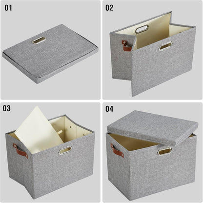 17" Large Fabric Storage Box with Lids, 3-Pack, Gray
