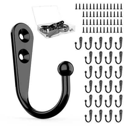 ZAYBOD 15 Pack Black Wall Hooks, Premium Zinc Alloy Coat Hook