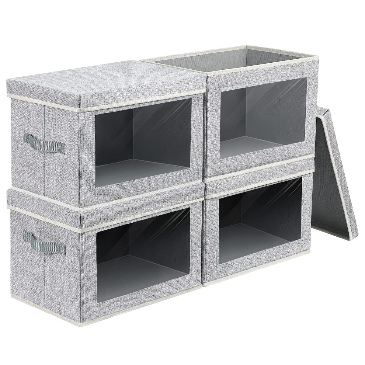 Homsorout Storage Bins with Lids - Fabric Storage Boxes with Window, Collapsible Closet Organizers with Handles, 3 Pack Decorative Bin, Home Cubes Baskets for Clothes, Hat, Books, Dark Grey