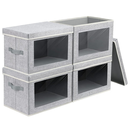 Homsorout Storage Bins with Lids - Fabric Storage Boxes with Window, Collapsible Closet Organizers with Handles, 3 Pack Decorative Bin, Home Cubes Baskets for Clothes, Hat, Books, Dark Grey