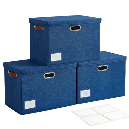 17" Large Fabric Storage Box with Lids, 3-Pack, Gray