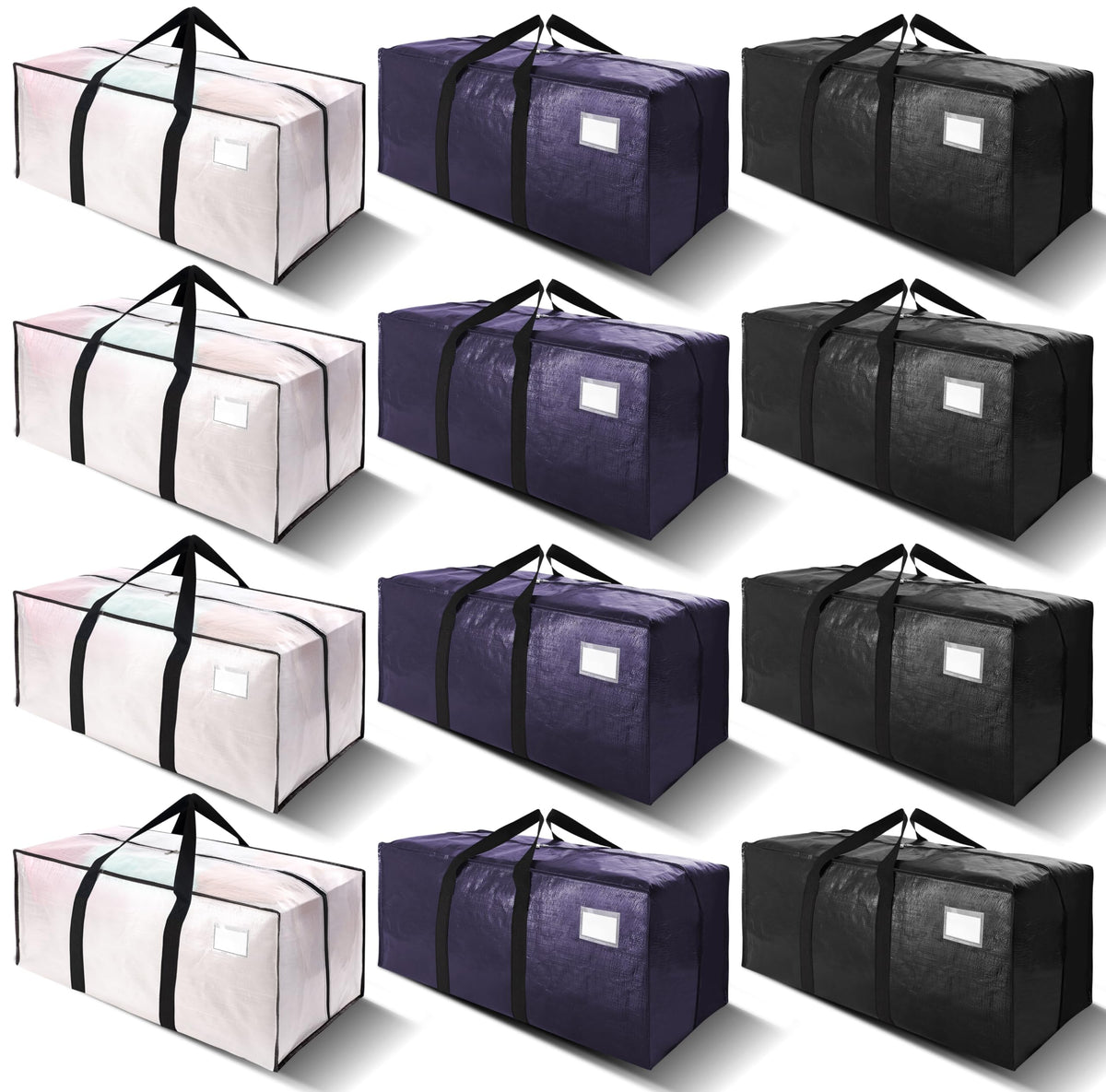 VELVETSURE Heavy Duty Extra Large Moving Bags W/Backpack Straps - Strong Handles & Zippers, Storage Totes For Space Saving, Fold Flat, Alternative to Box and Bin (Set of 6, Multicolor)