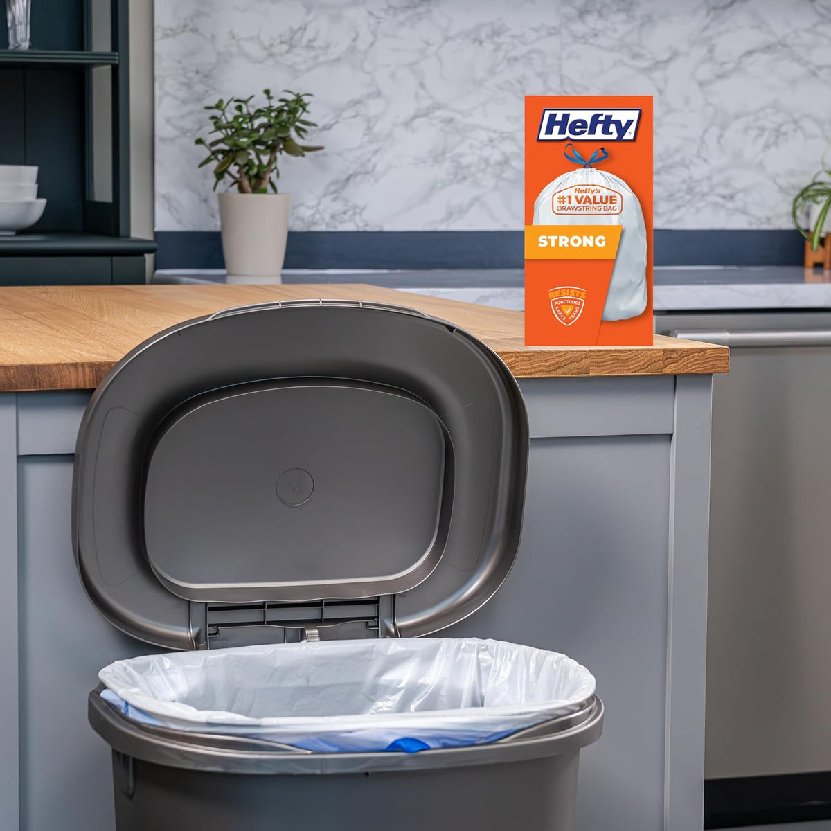 Hefty Strong 13G Tall Kitchen Trash Bags, White, Unscented, 90ct