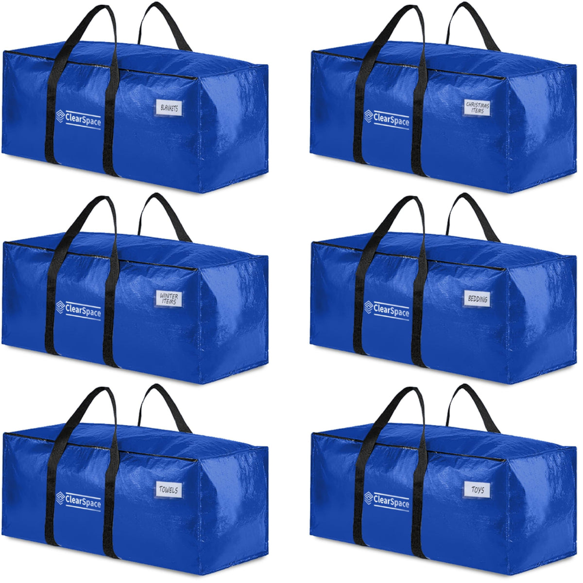 ClearSpace Heavy Duty Moving Bags or Storage Bins with Lids, Blue, 6 Pack