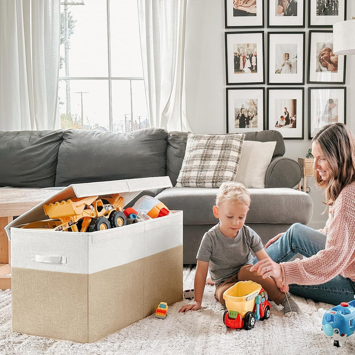 INDRESSME 85L Large Toy Storage Box with Lid Divider Foldable Toy Chest