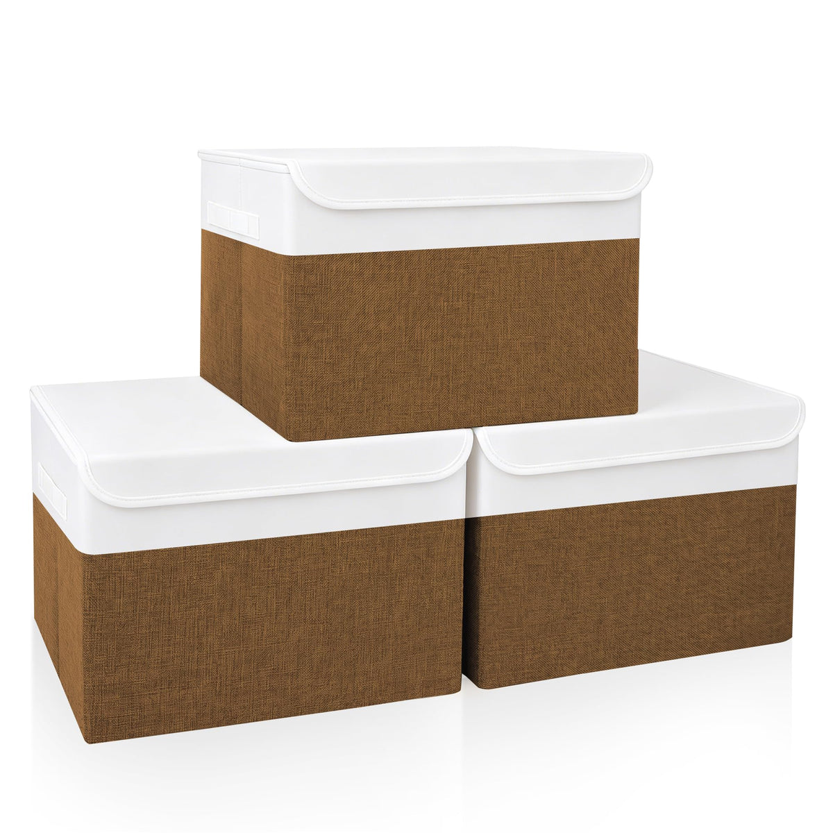 Bagnizer Large 17" 42 Quarts Collapsible Stackable Storage Bins with Lids [3-Pack] Foldable Fabric Linen Storage Boxes Cube, Closet Organizer Baskets with Label (16.7 x 12 x 12, Black)