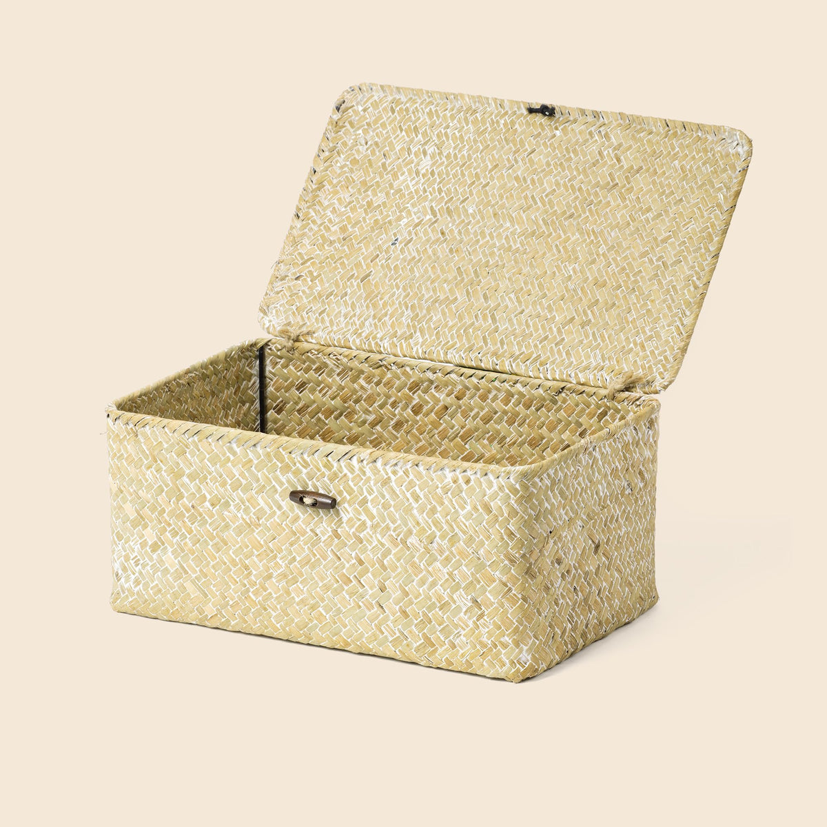 Nonam Wicker Storage Basket with Lid,Seagrass Shelf Basket Set of 3,Nautral