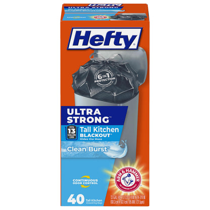 Hefty Ultra Strong 13 Gal Kitchen Trash Bags, Black, Unscented, 40ct