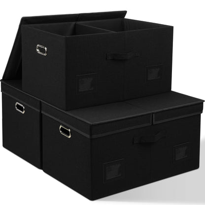 Graciadeco Large Quart Collapsible Stackable Storage Bins with Lids, 3 Packs Beige Linen Fabric Closet Boxes with Lids, Storage Cube Baskets Container Organizers for Bedroom Office(16.6 x 11.7 x 10.8)