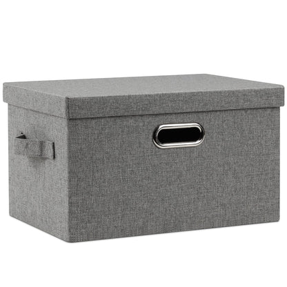 Graciadeco Large Quart Collapsible Stackable Storage Bins with Lids, 3 Packs Beige Linen Fabric Closet Boxes with Lids, Storage Cube Baskets Container Organizers for Bedroom Office(16.6 x 11.7 x 10.8)