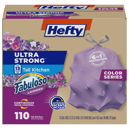 Hefty Ultra Strong 13 Gal Kitchen Trash Bags, Fabuloso Lavender, 80ct