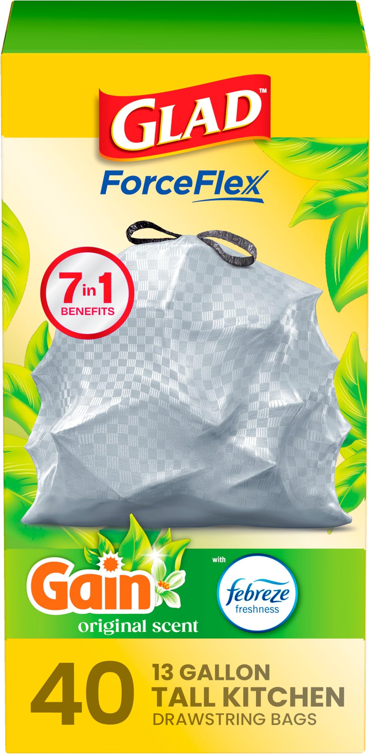 Glad ForceFlex Tall Kitchen Trash Bags, 13 Gallon, Gain Original, 110 Count (Package May Vary)