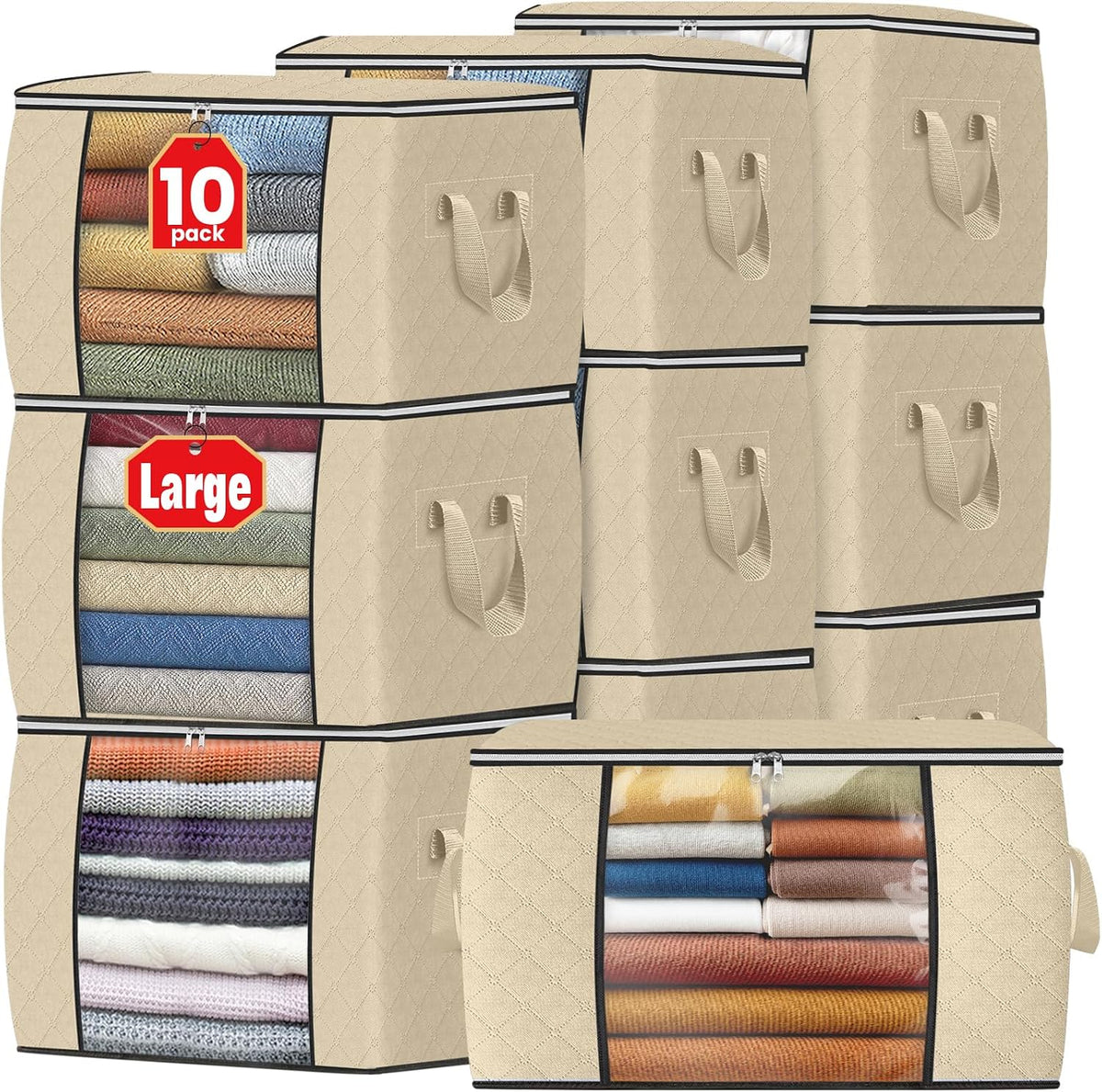 Fab totes 6 Pack Storage Bags for Clothes Blanket Storage Bins with Lids