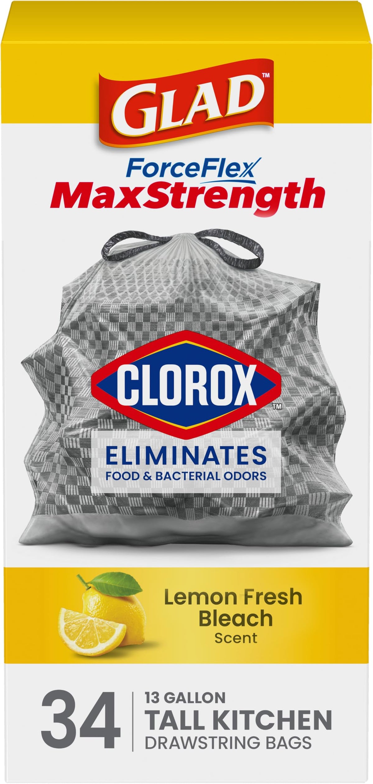 Glad Tall Kitchen Trash Bags 13 Gallon, MaxStrength Cherry Blossom Garbage Bags, Odorshield with Drawstring, 34 Count