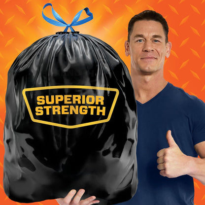 Hefty Strong 33 Gallon Trash Bags with Drawstrings, Black, Unscented, 48ct