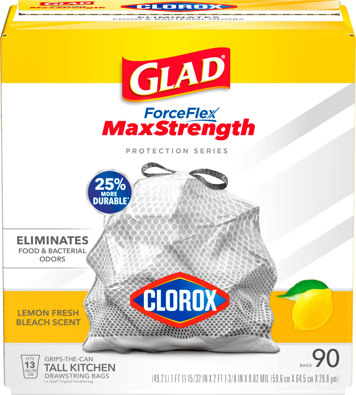 Glad Tall Kitchen Trash Bags 13 Gallon, MaxStrength Cherry Blossom Garbage Bags, Odorshield with Drawstring, 34 Count