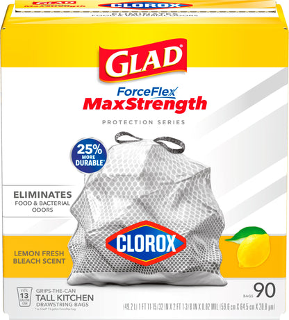 Glad Tall Kitchen Trash Bags 13 Gallon, MaxStrength Cherry Blossom Garbage Bags, Odorshield with Drawstring, 34 Count
