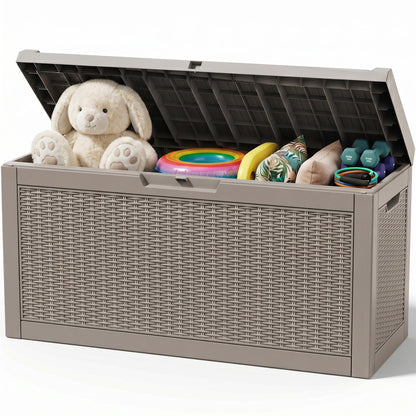 Outdoor Storage Box, 360 Gallon Waterproof Resin Deck Box with Support Rod