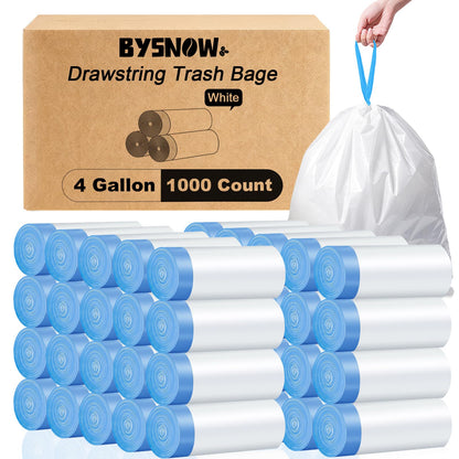 BYSNOW 4 Gallon 300 Counts Small Drawstring Trash Bags, Clear Garbage Bags