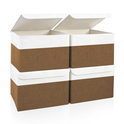 Bagnizer Large 17" 42 Quarts Collapsible Stackable Storage Bins with Lids [3-Pack] Foldable Fabric Linen Storage Boxes Cube, Closet Organizer Baskets with Label (16.7 x 12 x 12, Black)