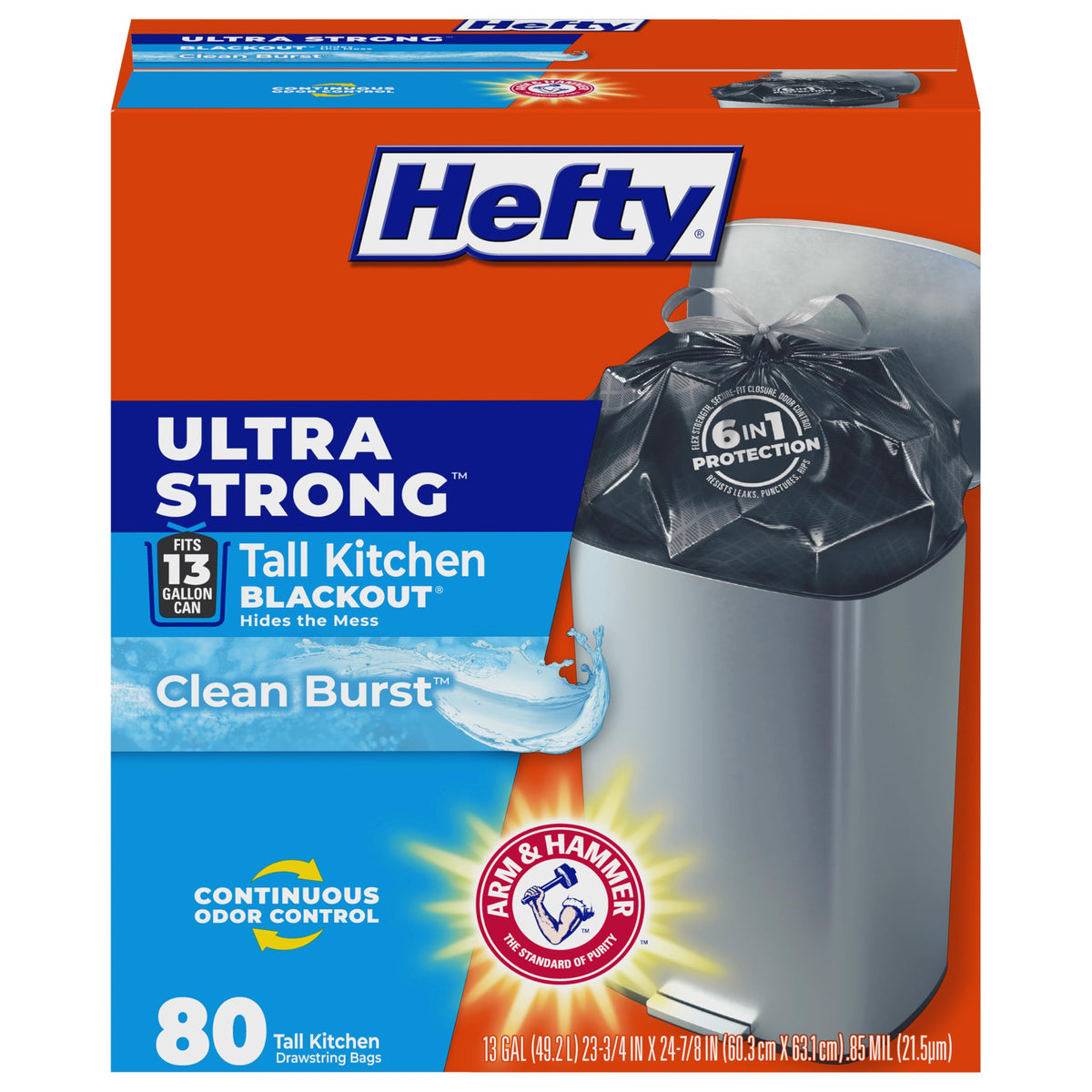 Hefty Ultra Strong 13 Gal Kitchen Trash Bags, Black, Unscented, 40ct