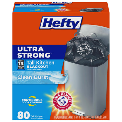 Hefty Ultra Strong 13 Gal Kitchen Trash Bags, Black, Unscented, 40ct