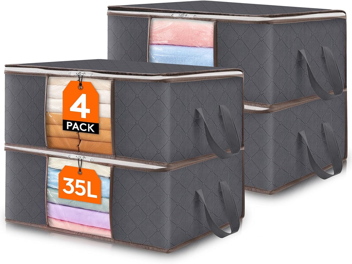 Lifewit 6 Pack Clothes Storage Bins with Lids, Foldable Blanket Storage Bags with Zippers, Clear Window and Reinforced Handles, Closet and Organization for Clothing, Sweater, Comforter, Bedding