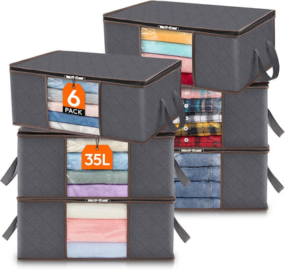Lifewit 6 Pack Clothes Storage Bins with Lids, Foldable Blanket Storage Bags with Zippers, Clear Window and Reinforced Handles, Closet and Organization for Clothing, Sweater, Comforter, Bedding